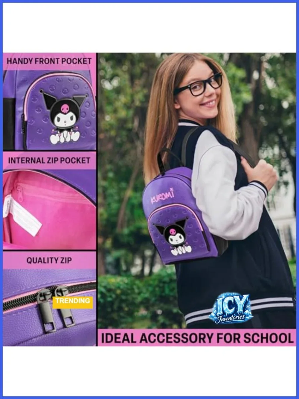 Faux Leather Hello Kitty Kuromi Backpack Daypack Rucksack Adjustable Straps